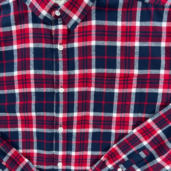 Line of Trade Men XXL Red Blue Plaid Flannel Long Sleeve Button Up Shirt NEW - Picture 3 of 8